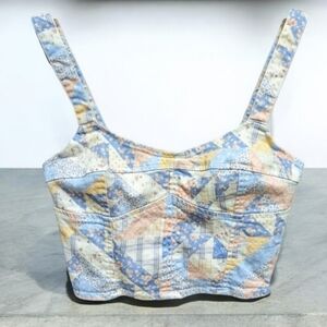 Forever 21 Denim Floral Patchwork Crop‎ Top Size Small